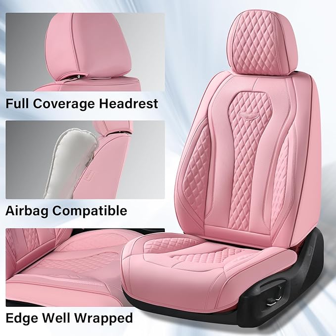 Coverado Car Seat Covers Full Set, Pink Seat Covers, Waterproof Car Seat Cover, Car Seat Cushion, Car Seat Covers Front Seats Back Seat Covers, Car Seat Protector Universal Fit Most Cars