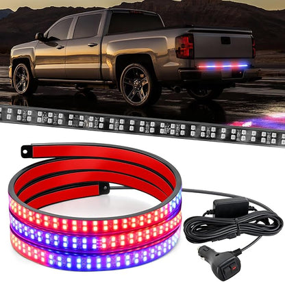 Nilight 48 Inch Truck Tailgate Strobe Light Strip Tail Emergency Bar Rear Window Warning Lamp Ultra-Bright Double Row 288 LED for Pickup Trailers Construction Vehicles Car SUV, Red Blue