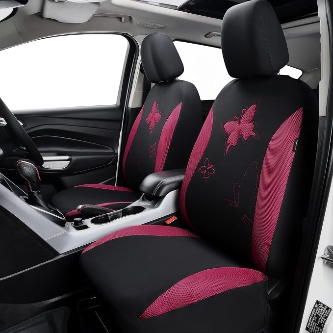 Flying Banner Butterfly car seat Covers ful Set Fashion Universal Lady Woman Female Rear Bench Split Colorized (Full Set - Lace, Burgundy)