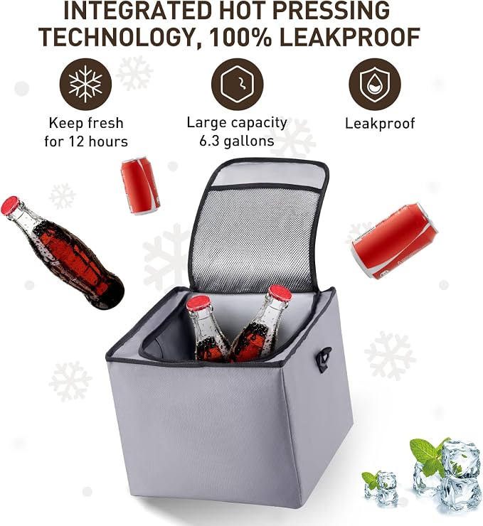 HIRALIY 4 in 1 Car Trunk Storage Organizer with Leakproof Cooler Bag, Multi-Compartment Foldable Trunk Storage Box for Car Truck SUV Gray