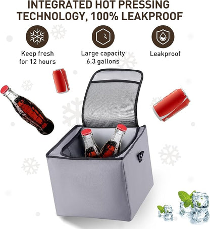 HIRALIY 4 in 1 Car Trunk Storage Organizer with Leakproof Cooler Bag, Multi-Compartment Foldable Trunk Storage Box for Car Truck SUV Gray