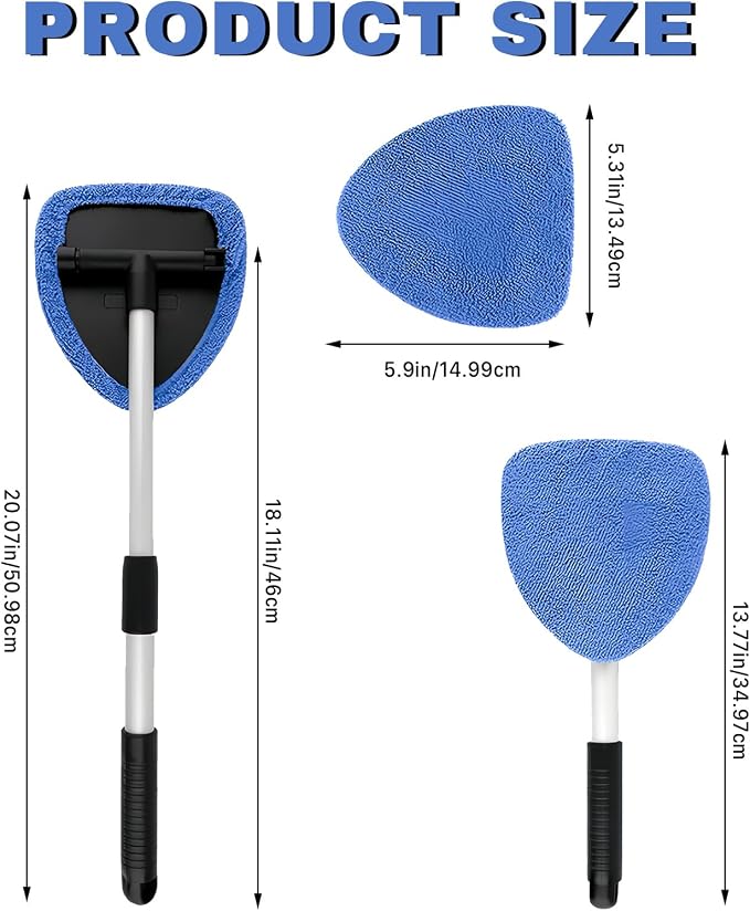 Car Window Cleaner, Car Cleanser Brush, Car Accessories Car Cleaning Supplies Tools, Car Cleaning Kit with Extendable Handle, Microfiber Cloth, Spray Bottle, Fits All Cars (Blue)