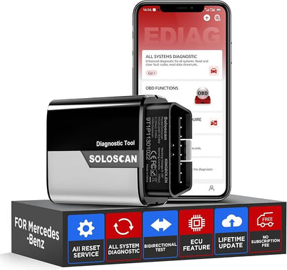 KINGBOLEN SOLOSCAN Bluetooth OBD2 Scanner for Mercedes-Benz MB (A/C/E/S/G/More), Maybach Bidirectional Scan Tool, All System Diagnostic, All Reset Service, Auto VIN, Lifetime Update for iOS & Android