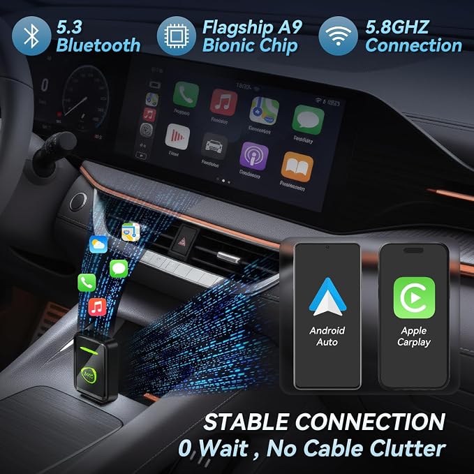 Mini Wireless CarPlay Adapter for Apple iPhone iOS 10+,No Delay & Fast, Plug & Play, Multi-User Seamless Connection for Convert Wired to Wireless Carplay Dongle for 2016+ Cars, USB-A/Type-C Port