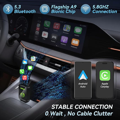 Mini Wireless CarPlay Adapter for Apple iPhone iOS 10+,No Delay & Fast, Plug & Play, Multi-User Seamless Connection for Convert Wired to Wireless Carplay Dongle for 2016+ Cars, USB-A/Type-C Port