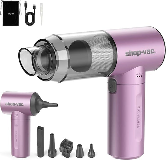 Shop-Vac S4 Handheld Car Vacuum Cleaner Cordless, 16000Pa 3-in-1 Mini Hand Vacuum & Air Duster with Brushless Motor, Multi-Nozzles, Rechargeable, for Car, Office, and Home Detail Cleaning (Purple)