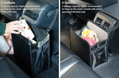 Ginsco 2 Gallons Open-Top Car Trash Can, Hanging Leakproof Car Trash Bag with Water-proof PEVA Liner, Stand Trash Bag for Cars Foldable Automotive Garbage Can for Cars SUV Truck RV Black