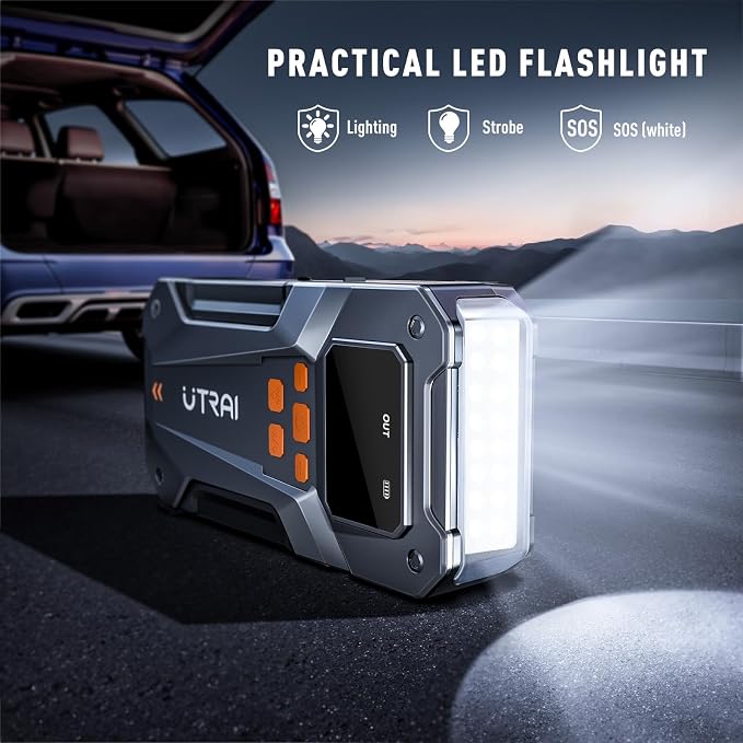 UTRAI 5500A 150PSI Jump Starter with Air Compressor, 12V Portable Jump Box (All Gas/10L Diesel), Jump Pack with LED Light, Car Jumper with Jumper Cables, Storage Case Included
