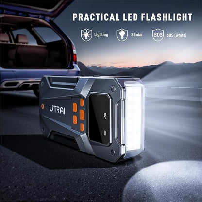 UTRAI 5500A 150PSI Jump Starter with Air Compressor, 12V Portable Jump Box (All Gas/10L Diesel), Jump Pack with LED Light, Car Jumper with Jumper Cables, Storage Case Included