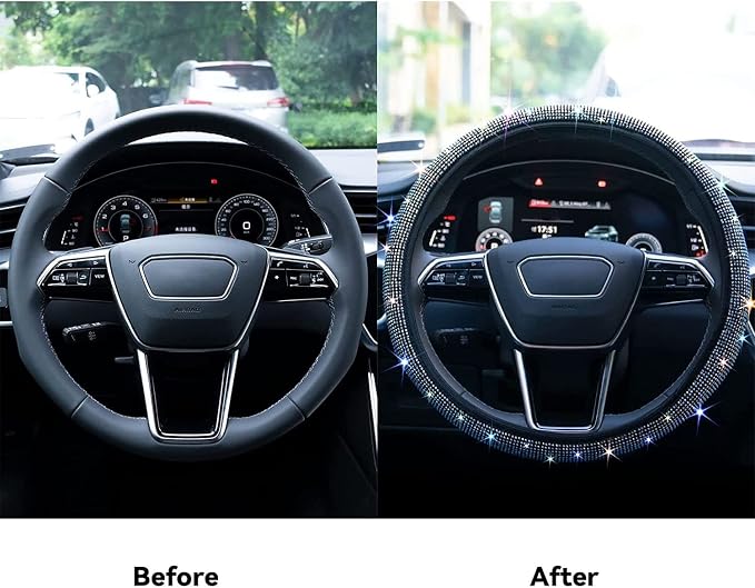 Bling Steering Wheel Cover, Rhinestone Steering Wheel Cover with Crystal Diamond for Women, Sparkling Car Wheel Protector Universal Fit 14-15 inches - Colorful