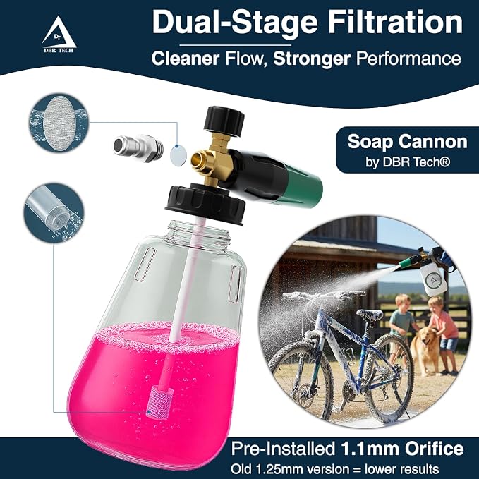 DBR Tech® Foam Cannon for Pressure Washer | Pro Grade, 1.1mm Orifice, 1000-4000 PSI