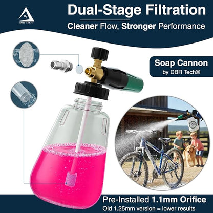 DBR Tech® Foam Cannon for Pressure Washer | Pro Grade, 1.1mm Orifice, 1000-4000 PSI