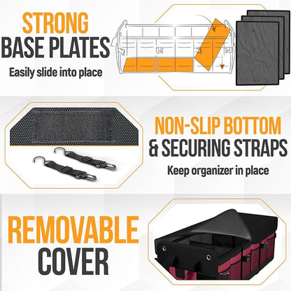 FORTEM Trunk Organizer For SUV Car Organizer and Storage, Multi-Compartment Storage Bag Car Accessories for Women Men, Perfect Christmas Gifts, 1680D Oxford, Non Slip Bottom, Straps, Soft Cover (90L)