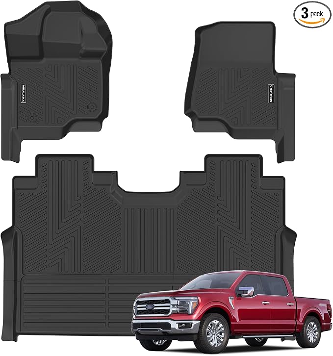 Floor Mats for Ford F150/F-150 2015-2024 2025 SuperCrew Cab (Includes 22-24 Lightning Models) All Weather Protection TPE Rubber Floor Liners Accessories, Odorless Anti-Slip, 1st & 2nd Row, Black