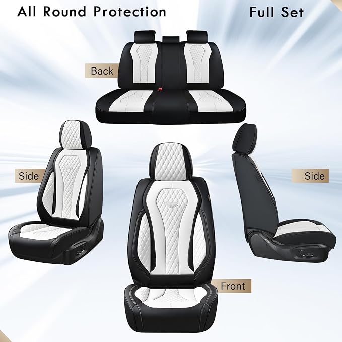 Coverado Seat Covers, Car Seat Covers Full Set, White Car Seat Cover, Auto Seat Covers Front Seats Rear Seat Cover, Luxury Car Seat Cushion,Leather Seat Cover Seat Protector Universal Fit Most Cars