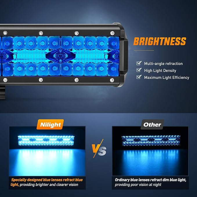 Nilight 12 Inch LED Light Bar Blue Triple Row 240W Spot Flood Combo 30000LM Driving Boat Off Road Fishing Hunting Emergency Safety Lighting for UTV Pick-up Van Tractor