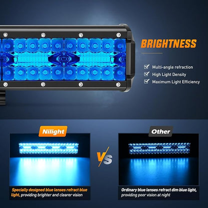 Nilight 12 Inch LED Light Bar Blue Triple Row 240W Spot Flood Combo 30000LM Driving Boat Off Road Fishing Hunting Emergency Safety Lighting for UTV Pick-up Van Tractor