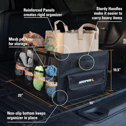 KEEPER Standard Trunk Organizer, 48L, Multi-Compartment Collapsible Car Organizers and Storage, Non-Slip Bottom, Suitable for SUV, Minivan, and Cars