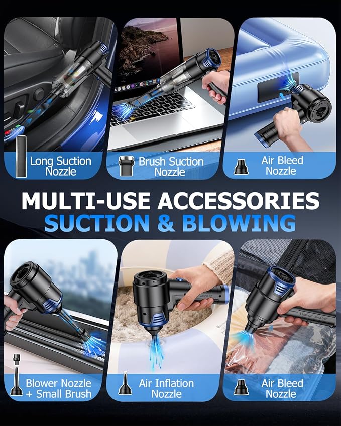AHNR Handheld Car Vacuum Cleaner Cordless with 16000PA Powerful Suction, 4-in-1 Portable Mini Vacuum Cleaner & Air Duster with Multi-Accessories, Hand Held Vacuum Cordless Rechargeable for Car Home