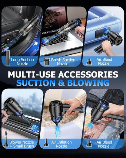 AHNR Handheld Car Vacuum Cleaner Cordless with 16000PA Powerful Suction, 4-in-1 Portable Mini Vacuum Cleaner & Air Duster with Multi-Accessories, Hand Held Vacuum Cordless Rechargeable for Car Home
