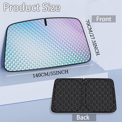 Car Windshield Sunshield, Accordion Foldable Front Windshield Sunshade UV Protection Auto Sunshade Rainbow Sparkle Layer Diamond Pattern Thermal Reflector (S)