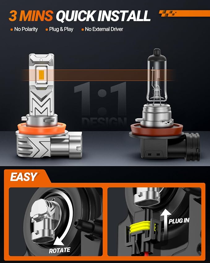 SEALIGHT H16 H11 H8 LED Fog Light Bulb Yellow, 17000 Lumens 800% Brighter, Enhanced Visibility in Fog Rain and Snow, Amber Yellow H11 LED Fog Lights, RV Clearance Light Marker Light, 1:1 Plug and Play