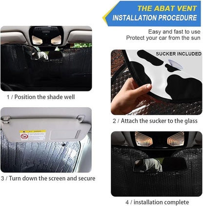 White Black Cow Print Windshield Sun Shade for Car Auto SUV Truck Foldable Front Window Sunshade Sun Visor Protector Block UV Rays Reflect Heat, 55" x 28"