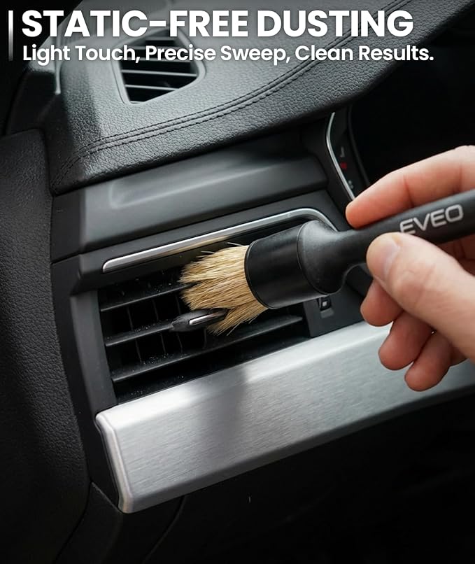 EVEO Car Detailing Brush Set - (3 Pack) Car Detailing Kit Interior, Car Interior Detailing Kit Car Detailing Brushes - Car Cleaning Brush, Car Detailing Brushes, Car Detailing Tools | Soft Boars Hair