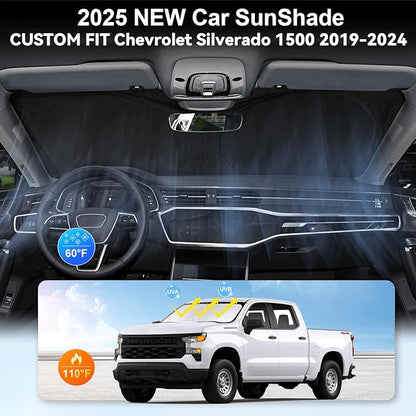 for Silverado Windshield Sun Shade Sunshade for 2019-2026 Chevy Silverado 1500 Truck Accessories Regular cab, Crew cab, Double Cab 2Door 4Door Windshield Cover 210T Reflective Window Protector
