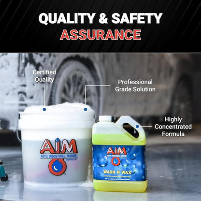 AIM Chemicals Wash N Wax Car Soap - pH neutral for cars, trucks, boats, and RVs. Protects wax and sealants. Use with foam cannon or hand wash. Ideal for detailing and cleaning supplies (AC WWG - FBM)
