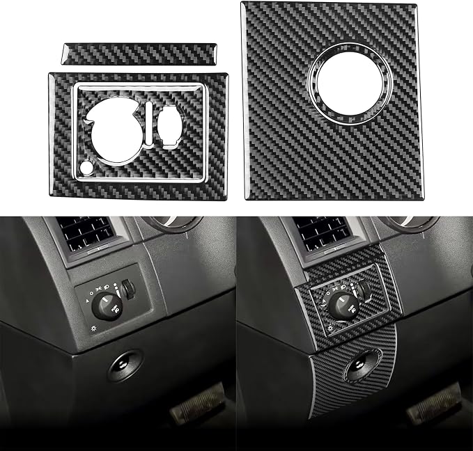 Car Inner Trunk Switch Button Sticker Headlight Switch Kit Decal Kit Real Premium Carbon Fiber Trim Compatible with Dodge Charger 2008 2009 2010 Interior Accessories Decor Style B 5pcs Black
