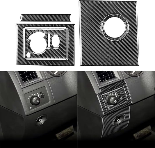 Car Inner Trunk Switch Button Sticker Headlight Switch Kit Decal Kit Real Premium Carbon Fiber Trim Compatible with Dodge Charger 2008 2009 2010 Interior Accessories Decor Style B 5pcs Black