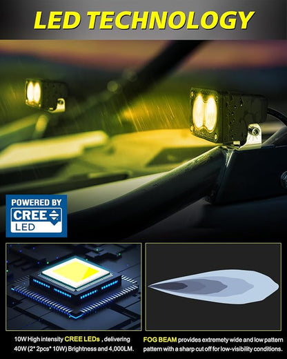 3 Inch Yellow CREE LED Pods with Wiring Harness & Black Covers | High Intensity CREE LEDs, Centrated Spot Beam, Free Wiring kit & Black Covers