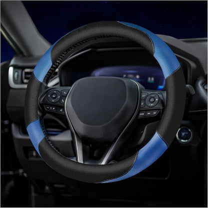 Soft Leather Steering Wheel Cover with Breathable Design and Anti-Slip Grip, Fully Compatible with Tesla, Toyota, Honda, Nissan 14.5-15.2 inch Round Steering Wheel（Sedans and SUVs）