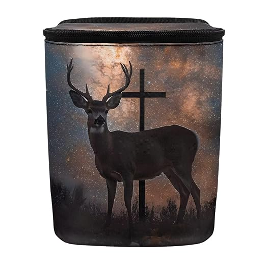 Talayituse Galaxy Deer Cross Print Car Trash Bin, Large Size Auto Trash Can Adjustable Portable Garbage Can with Lid, Vehicle Hanging Bag for Headrest Front Back Seat