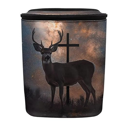 Talayituse Galaxy Deer Cross Print Car Trash Bin, Large Size Auto Trash Can Adjustable Portable Garbage Can with Lid, Vehicle Hanging Bag for Headrest Front Back Seat