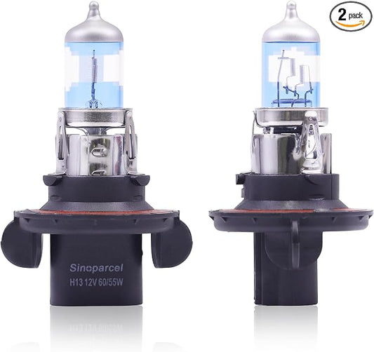 Sinoparcel H13/9008 Halogen Headlight Bulb, Brighter & Longer Life, Fit Hi/Lo Beam of Wrangler 07‑20, E‑350/F250/F350 Super Duty 21-23, Sentra 04‑12, Soul 14‑19,Yukon 07‑14,12V 60/55W Bulb, 2 Pcs