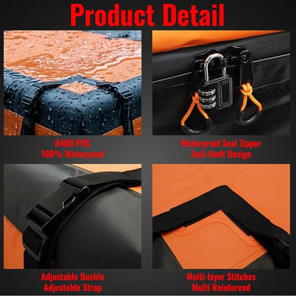 21 Cubic Feet Car Roof Cargo Carrier Bag, Waterproof Rooftop Bag for All Vehicle with/Without Racks, Soft Roof Top Storage Box with Anti-Slip Mat, 6 Door Hooks, Luggage Lock, Black Orange