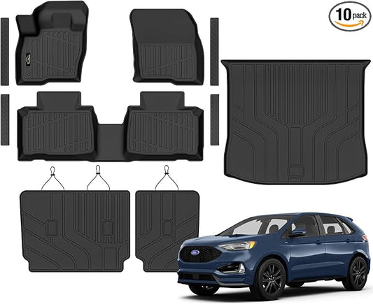 Floor Mats Custom for Ford Edge 2015-2024 2025 2026 ST Titanium SE SEL Sport Trunk Mat with Backrest Mat All Weather TPE Full Set Liners Cargo Protector & Door Sill Guards for Edge 2025 Accessories
