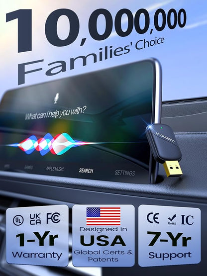 Mini Wireless CarPlay Adapter for Apple iPhone & Android Auto - Convert Wired to Wireless, Gold-Plated USB, Fast, Stable & Auto Reconnect in 5 Seconds, for OEM Wired Apple CarPlay Cars 2016+