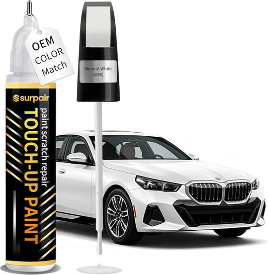 Mineral White A96 Touch up Paint for BMW OEM Color Match Car Scratch Repair Kit for Nicks & Chips Scratches Quick & Easy Paint Fix 2-In-1 Car Scratch Remover Pen
