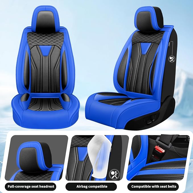 Car Seat Covers Fit for Jeep 5 Seats Wagoneer 2022-2025 2026 - Premium Leather, Waterproof & Breathable，All-Weather Seat Cushion Protecto & Airbag Compatible, Full Set Blue & Black