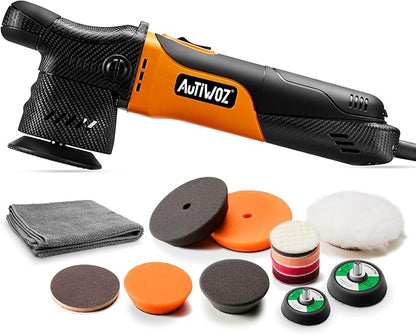 AUTIWOZ Mini Polisher, 2/3Inch Small Buffer Polisher, 630W with 12mm Random Orbital, Dual Action Car Polishers and Buffers for Car Detailing, Headlight Polishing, 2500-7000RPM with Soft Start, W02