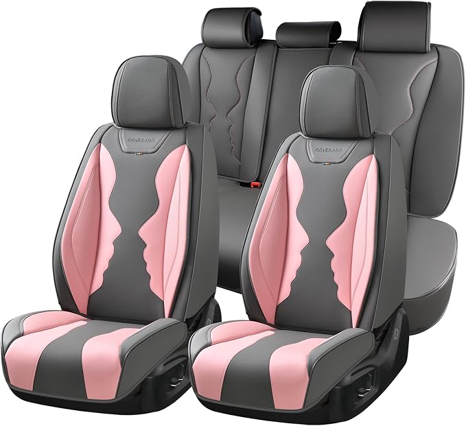 Coverado Car Seat Covers Full Set, Seat Covers for Cars, Front Seat Covers and Back Seat Cover Waterproof Leather Automotive Seat Cover, Universal Car Interior Protectors Cushion for Most Cars