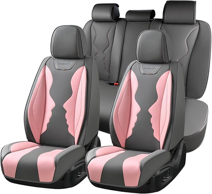 Coverado Car Seat Covers Full Set, Seat Covers for Cars, Front Seat Covers and Back Seat Cover Waterproof Leather Automotive Seat Cover, Universal Car Interior Protectors Cushion for Most Cars