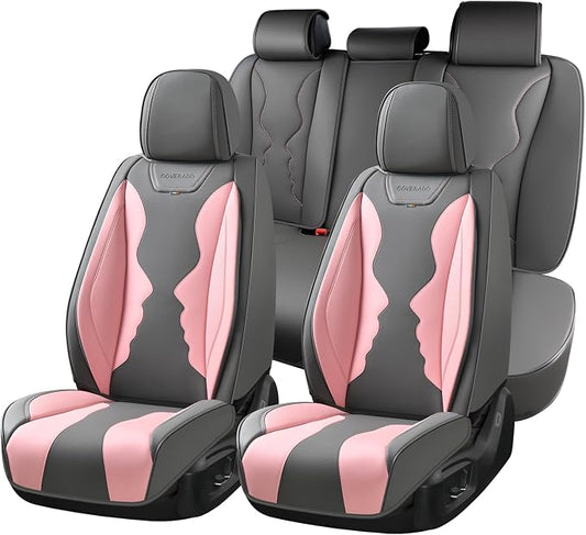 Coverado Car Seat Covers Full Set, Seat Covers for Cars, Front Seat Covers and Back Seat Cover Waterproof Leather Automotive Seat Cover, Universal Car Interior Protectors Cushion for Most Cars