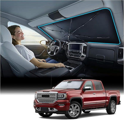 Nmoiss Windshield Sun Shade Umbrella for Sierra - [Vinyl Coating Heat Shield] Protect Car from Sun Rays & Heat Damage Keep Cool and Protect Interior, Spring Structure Edge