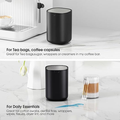 CEROELDA Mini Desktop Trash Can with Swing-Top Lid, 0.4 Gal/1.5L Tabletop Trash Can, Small Wastebasket for Bathroom Countertop, Vanitie, Coffee Area, or Office (Black)