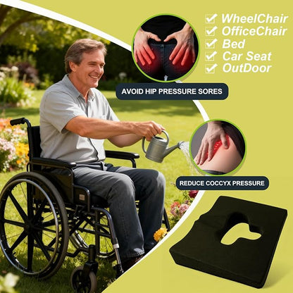 Gel Wheelchair Seat Cushion,Bed Sore Cushions for Butt,hemorrhoid pillow for Chair,Pressure Sore cushion,Memory Foam Butt Pillow,Sciatica,Coccyx,Pressure Ulcer Pain Relief,Washable Cover(Black
