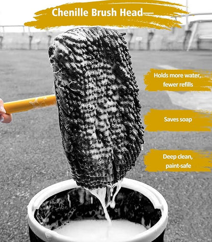 YeewayVeh Car Wash Kit, Extendable Car Wash Brush Mop with Long Handle, 5pcs Detailing Brush, 1pc Wheel Brush and Microfiber Towel Car Cleaning Kit Supplies Accessories, Ginger